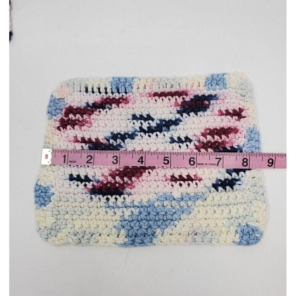 VINTAGE HANDMADE CROCHET POT HOLDER LOT OF 7 PINK GREEN BLUE 1970S 1980S